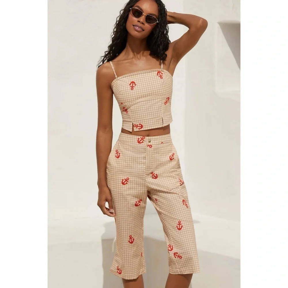 New Anthropologie Celandine Matching Capri Pants Set Medium